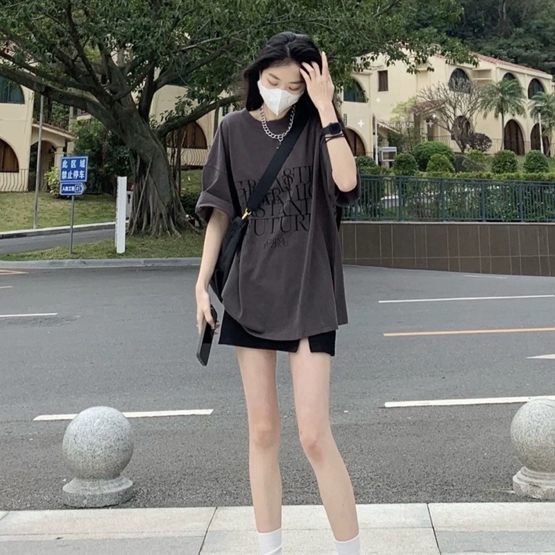 Suxi Retro In Hình Thời Trang Rời Và Thường Ngày Mùa Hè Mới Cổ Tròn Áo Thun Nữ Tay Ngắn 240623