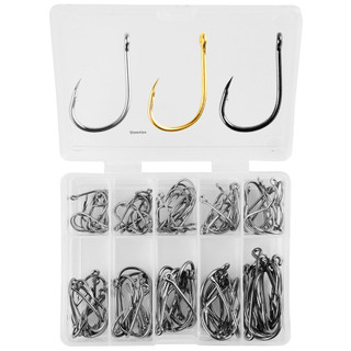 Queenten 100 Chiếc Móc Câu Bộ Thép Carbon Đơn Vòng Tròn Câu Cá Bay Câu Cá Jip QT