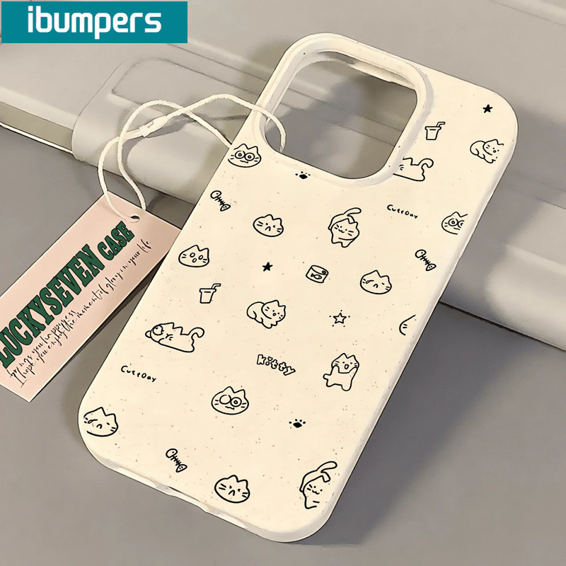 ibumpers Ốp Điện Thoại iPhone Họa Tiết Mèo Đẹp Đơn Giản Cho IPhone 16 15 14 12 13 11 Pro Max IP 7 8 Plus X XS XR Ốp Lưng Ống Hút Lúa Mì Phân Hủy Thân Thiện Với Môi Trường