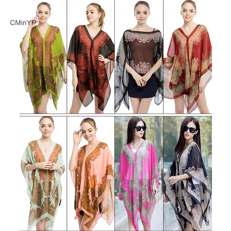 Cminyp Mùa Hè Chống Nắng Voan In Khăn Khăn Choàng Polyester Cho Nữ Đi Biển Lụa Biến Trang Trí Khăn Choàng Vinh Quang
