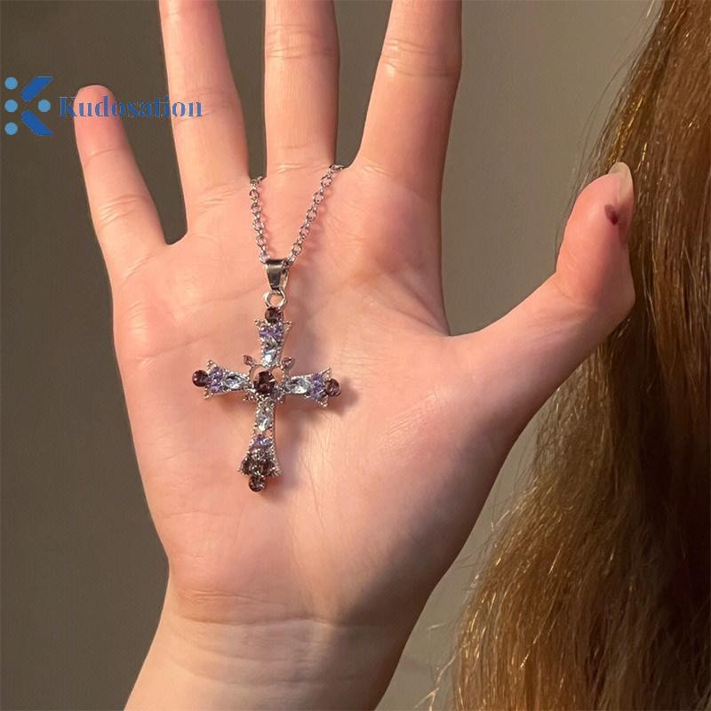 Kudosation Thời Trang Châu Âu Và Mỹ Pháp Zircon Chữ Thập Mặt Dây Chuyền Vòng Cổ Ánh Sáng Sang Trọng Đơn Giản Cá Tính Vòng Cổ Cho Nữ Trang Sức