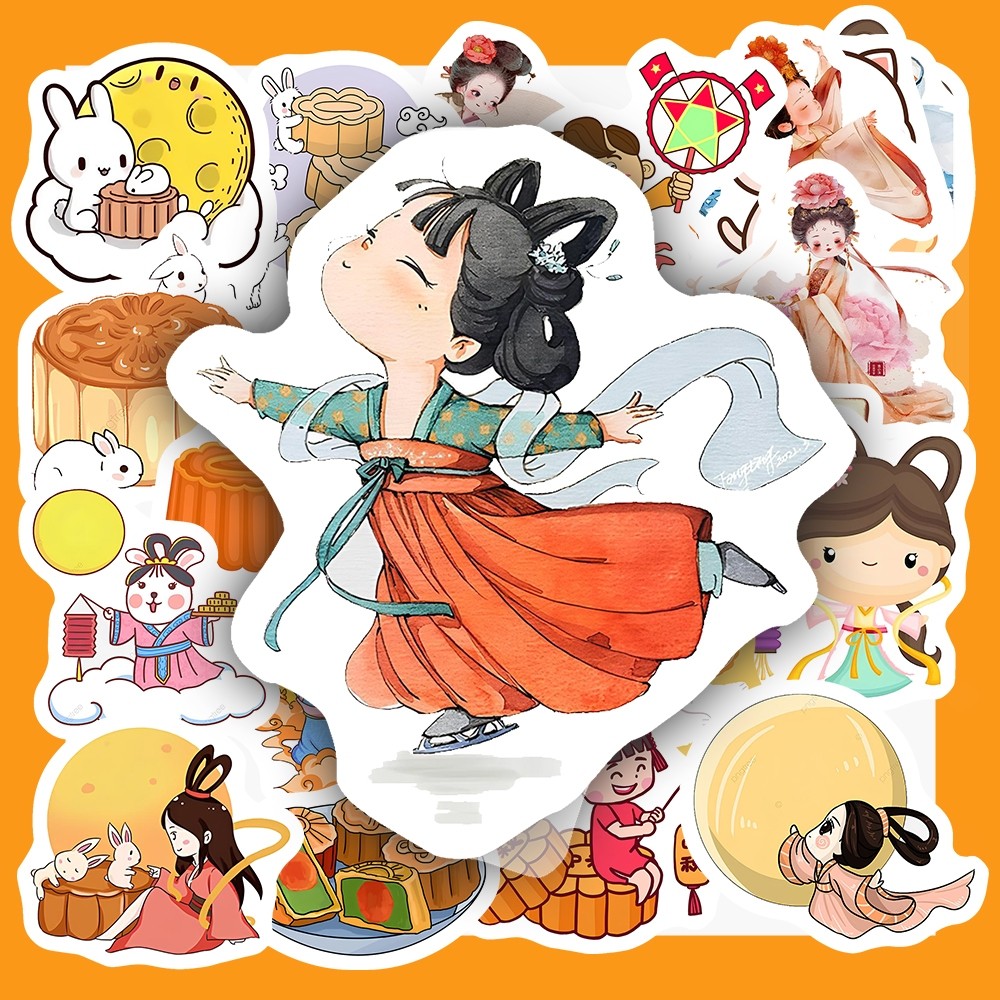 Hộp 25 Miếng Dán Sticker HÌNH ẢNH TRUNG THU - Chống Thấm Nước Trang Trí laptop, vali - NSX Gì Cũng In