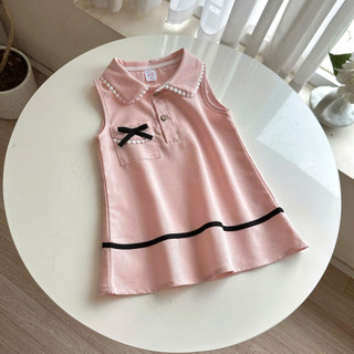 Váy Tiểu Thư Linen Hồng Nơ Đen Cho Bé Mặc Đi Học, Đi Chơi,.... 8-26kg