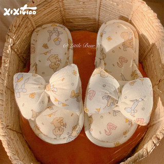 Xixitiao Nơ Dễ Thương Dép Đi Trong Nhà Gấu Vải Lanh Cotton Hút Mồ Hôi Thoáng Khí