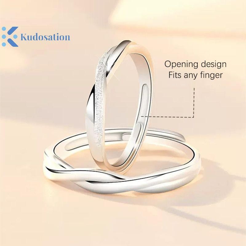 Kudosation Thời Trang Cặp Đôi Nhẫn Bộ Màu Bạc Đơn Giản Mở Nhẫn Có Thể Điều Chỉnh Ánh Sáng Sang Trọng Trang Sức Dành Cho Nữ Kỷ Niệm Quà Tặng