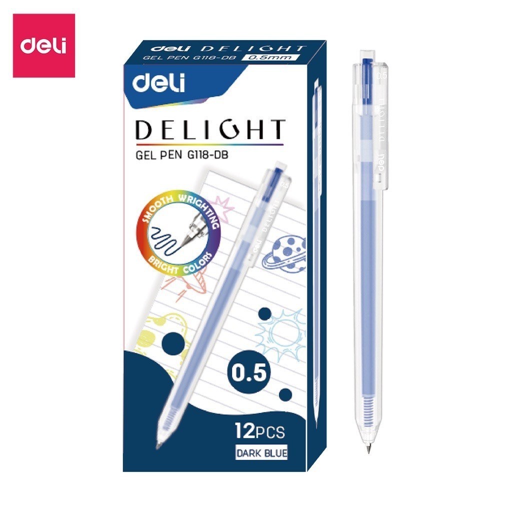 [COMBO 11 màu] Bút bi nước mực gel bấm nhiều màu 0.5mm DELI nhanh khô viết đều êm EG118