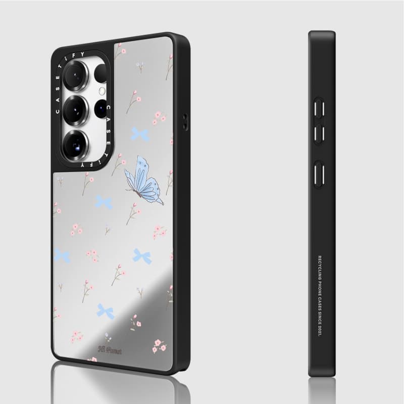 Casetify X Ốp lưng hình con bướm đẹp Matte Black & Sliver Mirror Vỏ hút từ tính Samsung Galaxy S23 S24 S25 Ultra Plus Mặt sau cứng có hộp khắc logo