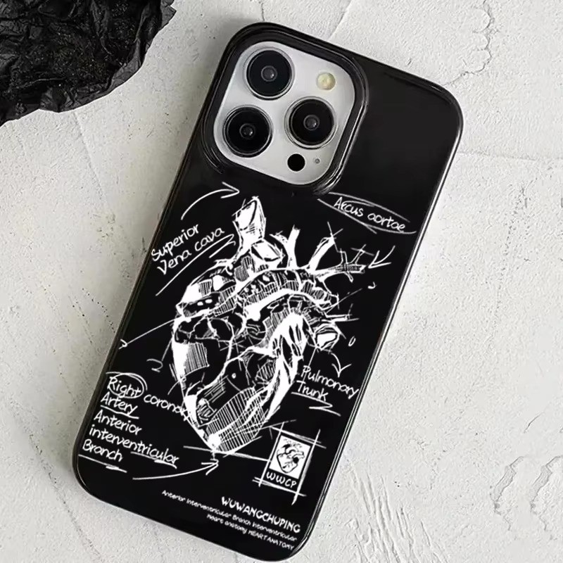 Mô hình tim mạch Vỏ điện thoại y tế trái tim cho iPhone 16 Pro 11 12 13 14 15 Pro Max X XS XR 7 8 Plus 16E Vỏ mềm chống sốc