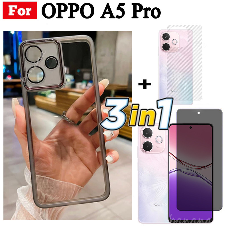 Ốp điện thoại trong suốt bằng silicon mềm TPU 3 trong 1 OPPO A5 Pro A58 4G 5G A3X có vỏ bảo vệ Camera + Kính cường lực riêng tư + Phim mặt sau