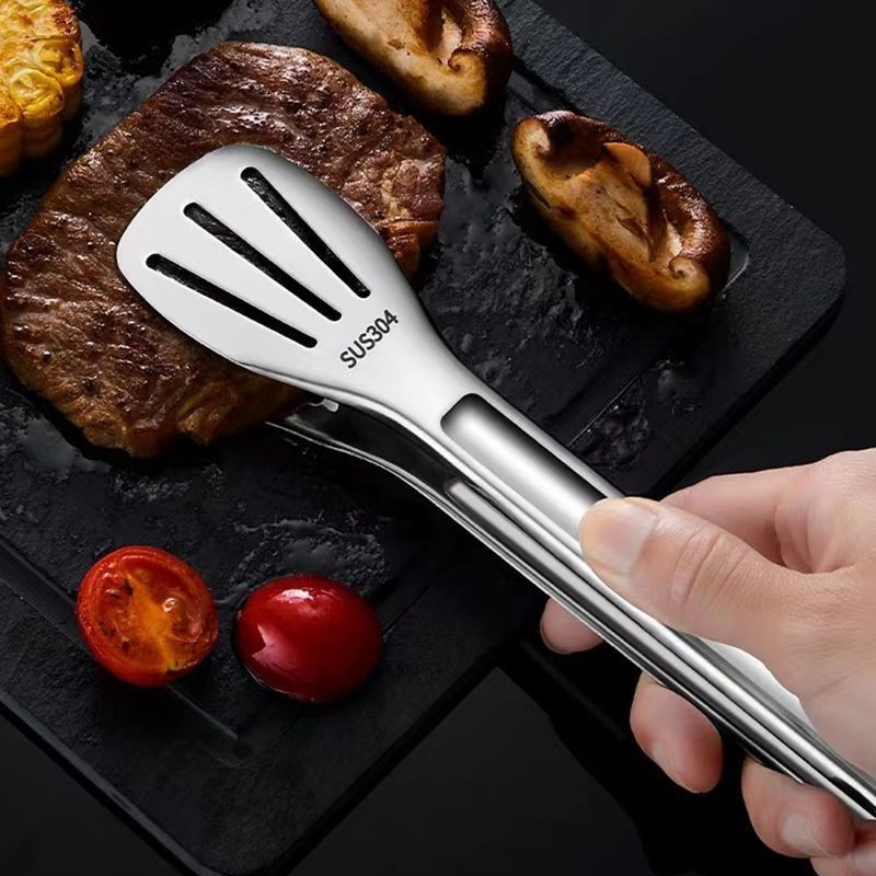 Thép không gỉ 304 Kẹp Thực Phẩm Dày Nhà Bếp Chống bỏng Dụng Cụ Nướng Bánh Mì Kẹp Bít Tết Thịt Nướng Kẹp