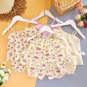 bộ đũi lụa 2 dây hàn quốc cho bé gái 3-15kg, bộ nanh thiết kế bé gái, set tole 2 dây bé gái, bộ cộc bé gái