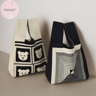 Deyangk 1 Cái Thời Trang Handmade Sợi Sọc Dệt Kim Túi Xách Nữ Thắt Lưng Cổ Tay Hàn Quốc Túi Tote Thường Ngày Có Thể Tái Sử Dụng Túi Mua Sắm VN