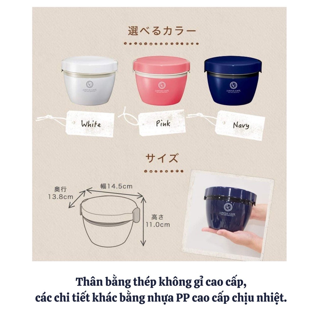Hộp cơm giữ nhiệt 2 tầng Inochi - Luntus Asvel Nhật Bản 620ml (VUI LÒNG IB SHOP ĐỂ CHỌN MÀU HIỆN CÓ)