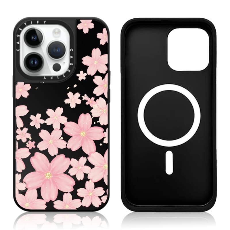 CASETiFY X Hoa Năm Cánh Hút Từ Tính Đen & Bạc Gương iPhone IPhone 16 15 14 13 12 Pro Max Plus Ốp điện thoại Cứng Có Hộp Khắc logo