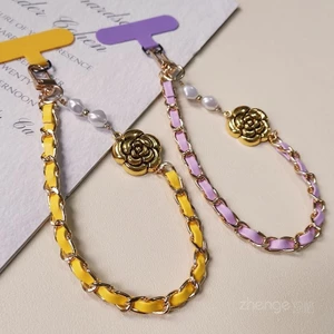 Phụ Kiện Điện Thoại Di Động Dây Xích Thẻ Da Camellia Nữ ins Di Động Chống Sốc Dây Đeo Cổ Tay Thời Trang Phong Cách Chanel Điện Thoại Di Động Chống Mất Dây Xích Treo Túi Đựng Thẻ Camera