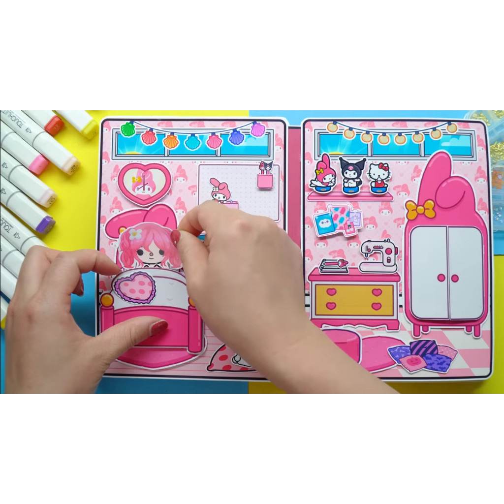 ĐỒ CHƠI NGÔI NHÀ BÚP BÊ GIẤY CẮT THỦ CÔNG DIY - Ngôi nhà của bé My Melody House In Quiet Book.