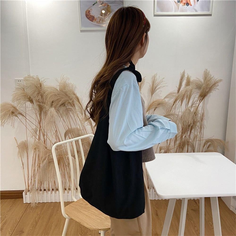 Túi đeo vai HOBBYIN, Túi Tote sức chứa lớn hàng ngày, Túi vải thắt nút màu trơn sáng tạo dành cho sinh viên