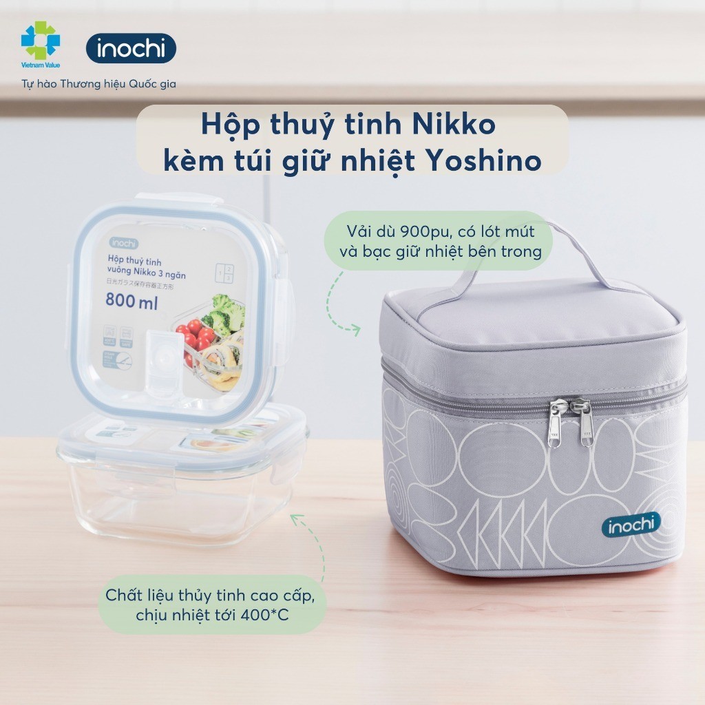 Bộ hộp Thủy tinh Nikko kèm túi giữ nhiệt Yoshino - - Khả năng chịu lực cao, hạn chế nứt vỡ