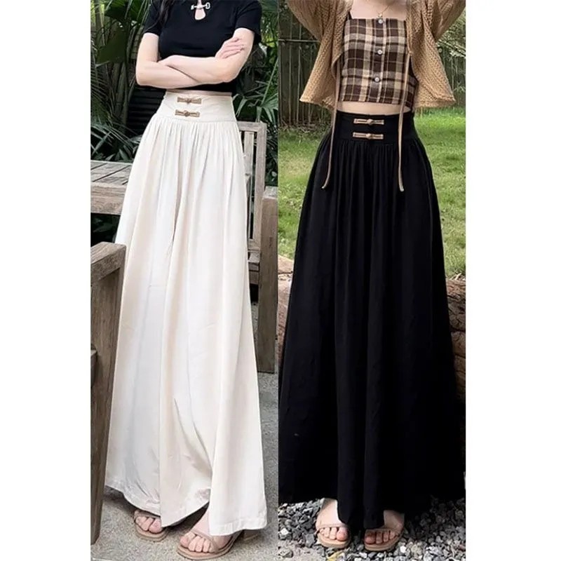 Khóa Đĩa Cao Cấp Drap Tất Cả Trận Đấu Ống Rộng Quần Nữ Xuân Hè Mới Thiết Kế Trung Quốc Rời Culottes Hợp Thời Trang