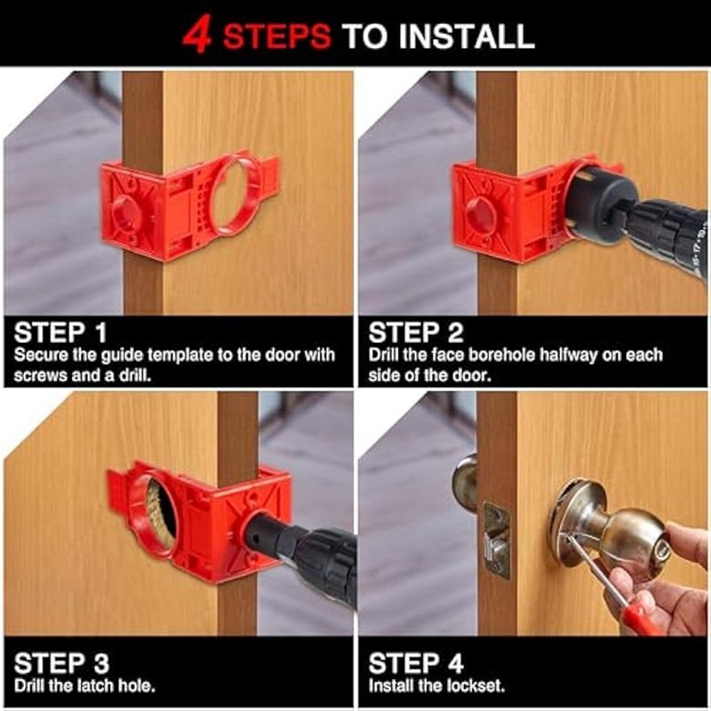 [Poeifjgn] Bộ lắp đặt khóa cửa, Bộ khoan lỗ cửa cho cửa gỗ, Bộ cài đặt núm cửa cưa lỗ khóa cửa Dễ dàng lắp đặt Dễ dàng sử dụng