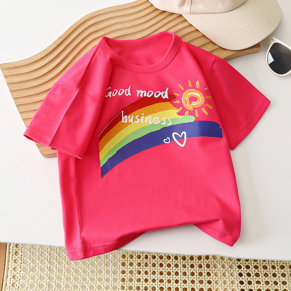 Trẻ Em Áo Thun Cotton Nguyên Chất Mùa Hè Phong Cách Mới Bé Gái Nửa Tay Top Mỏng Phong Cách Mùa Hè Quần Áo HWZA