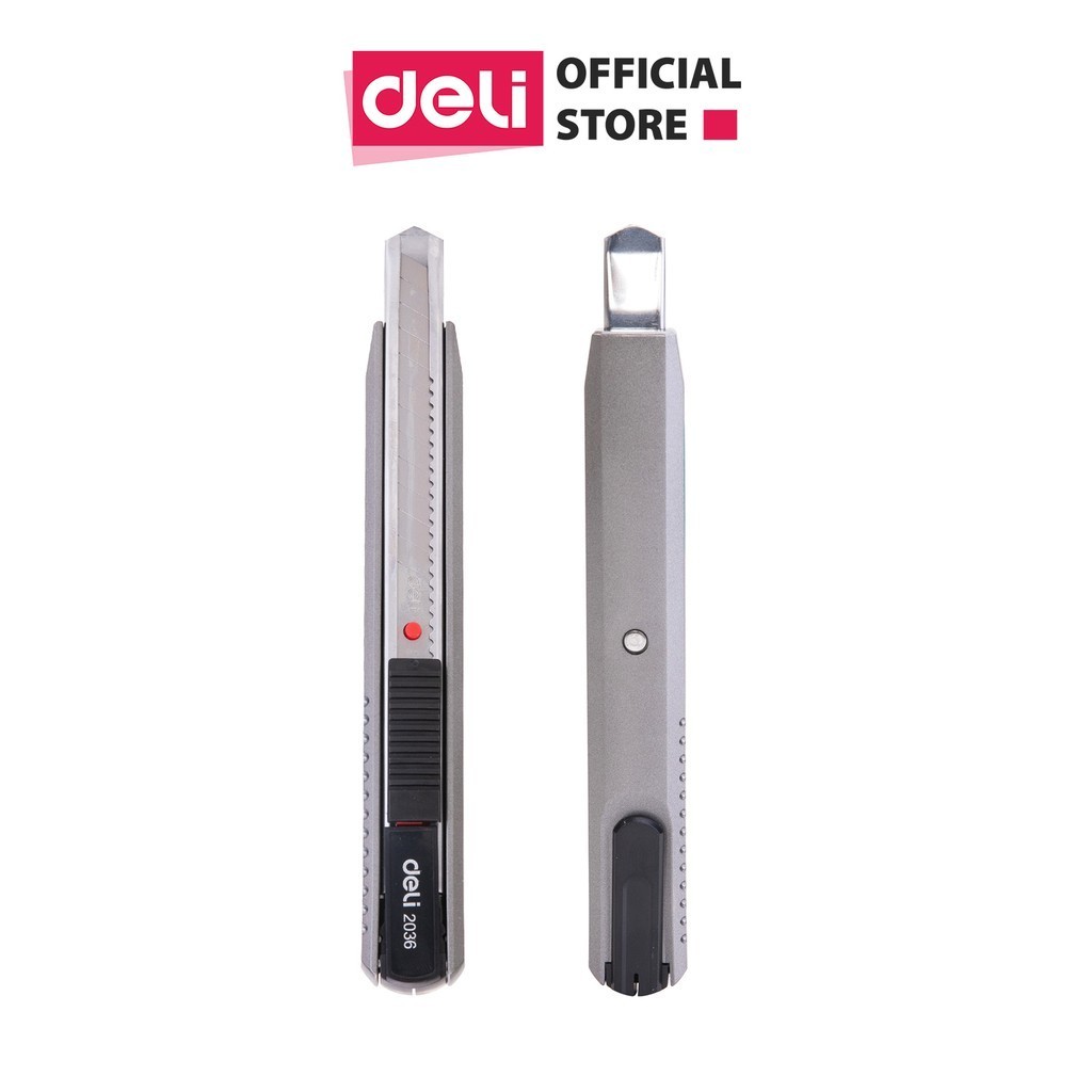 [LIFEMC02BPABAU -10% đơn 250K] Dao rọc giấy kim loại Deli, loại 13 lưỡi tách rời, Xám - 1 cái E2036