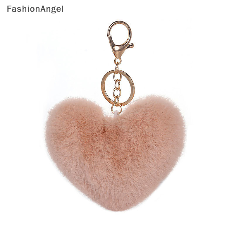 FashionAngel Màu Trơn Lông Tơ Pompom Móc Khóa Quà Tặng Cho Nữ Mềm Mại Hình Trái Tim Pompon Giả Túi Ô Tô Phụ Kiện Móc Khóa TH