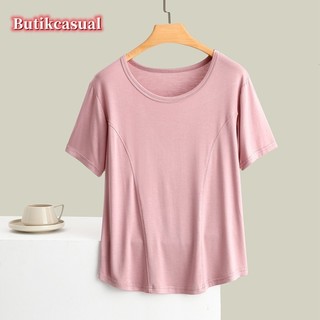 Phụ Nữ Modal Cotton Áo Sơ Mi Trơn Tay Ngắn Áo Mềm Mại Thường Ngày Top 2025 Mùa Hè Mỏng Áo Sơ Mi