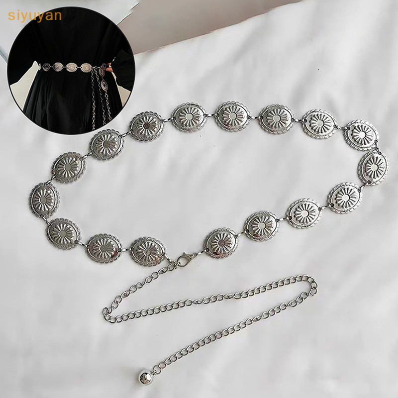 Siyuyan Dây Xích Kim Loại Dây Dành Cho Nữ Bò Cô Gái Miền Tây Dây Xích Thắt Lưng Có Thể Điều Chỉnh Concho Cho Áo Len Váy Quần Jean VN