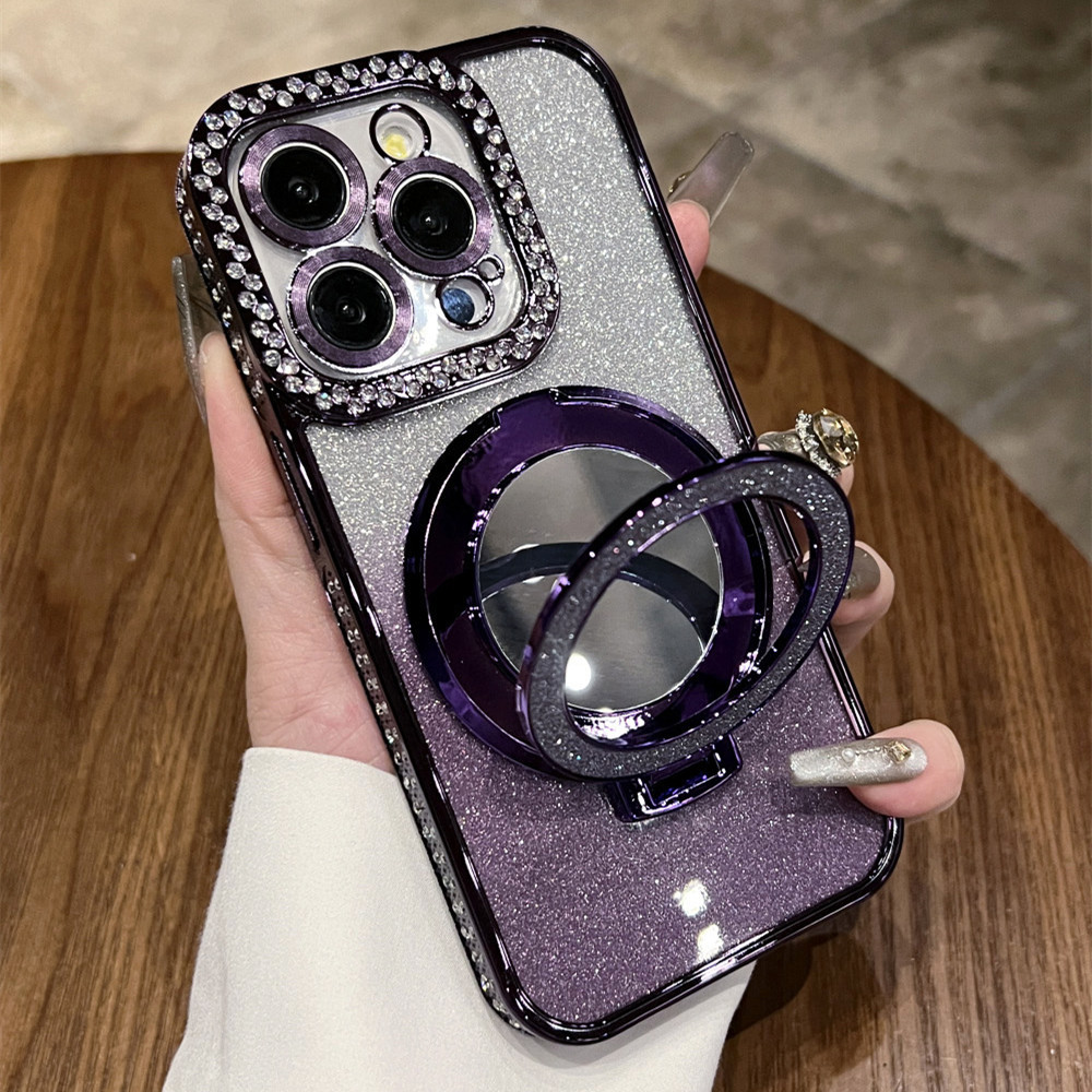 Gương trang điểm mạ giá đỡ từ tính Vỏ điện thoại iphone15 Pro Max 14 13 12 11 vỏ cho vỏ iPhone Vỏ mềm TPU silicon Vỏ bảo hiểm toàn diện chống sốc