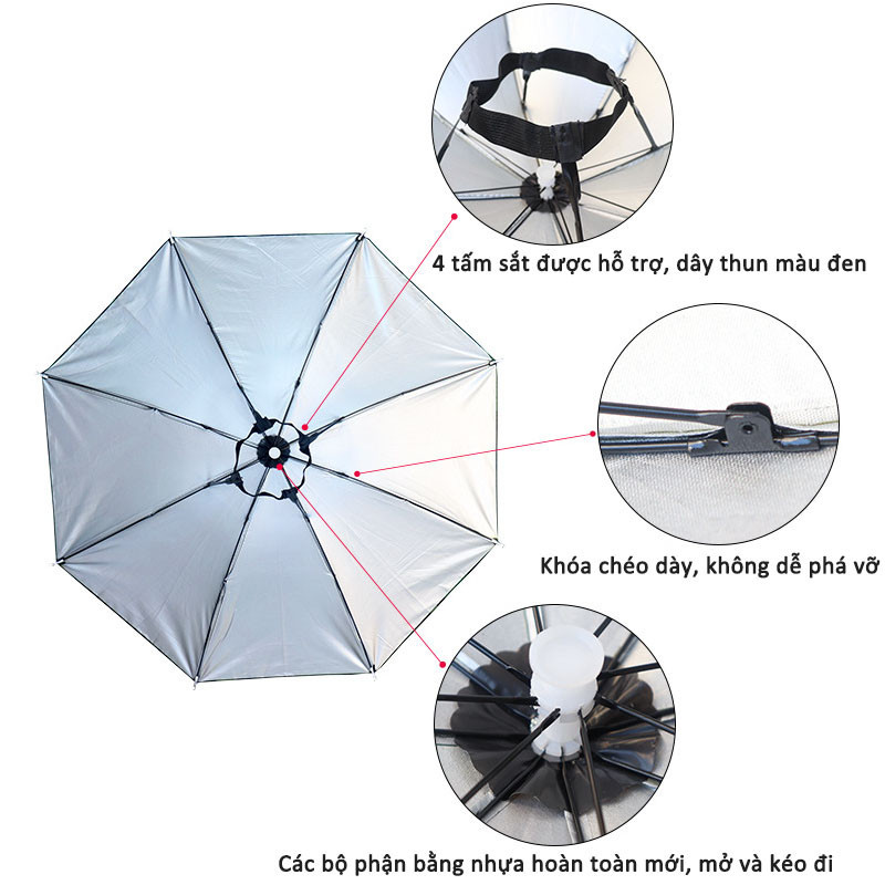 Mũ Ô Dù Đội Đầu Gấp Gọn Tiện,Ô Nón Cá Nhân Đội Đầu Du Lịch Dù Mũ Câu Cá,Mũ Ô Đội Đầu Che Nắng Mưa