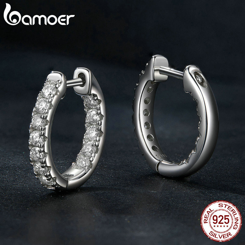 Bông tai bạc Bamoer 925 lấp lánh Moissanite Trang sức Quà tặng cho Nữ