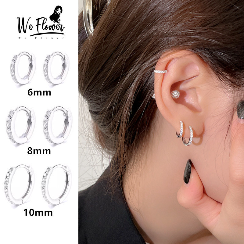 WeFlower Hàn Quốc s925 Bạc Pha Lê Lấp Lánh Vòng Bông Tai Dành Cho Nữ Cô Gái Đính Hôn Dự Tiệc Tai Trang Sức Phụ Kiện