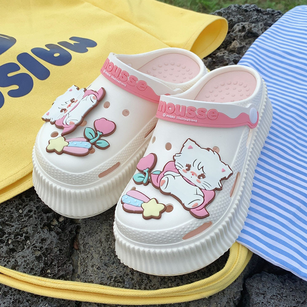 Mikko Co-Branded Hole Shoes Busch Dép hai cánh Dép che mũi Dép đế dày Dép đế dày có thể tháo rời Dép đế phẳng Dép đế dày tăng chiều cao khử mùi chống trượt ngón chân-