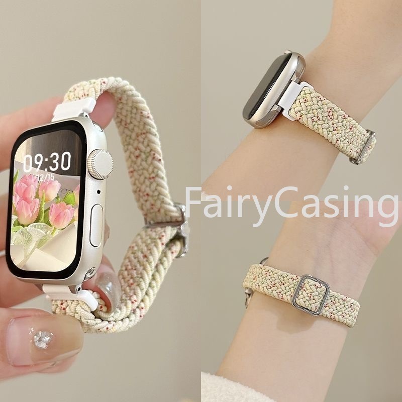 Vòng bện cầu vồng Silm nylon cho Apple watch S11 Dây đeo Ultra 2 49mm 44mm 40mm 45mm 41mm 42mm 38mm Vòng đeo tay đàn hồi Solo cho iWatch series 9 8 7 se 3 6 Band