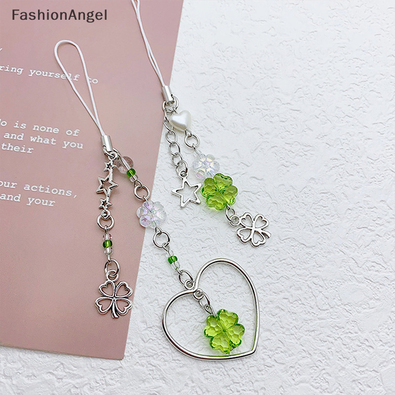 Fashionangel Thời Trang May Mắn Cỏ Ngôi Sao Trái Tim Điện Thoại Ch Dành Cho Nữ Bé Gái Dễ Thương Bốn Lá Cỏ Ba Lá Đính Hạt Móc Khóa Túi Mặt Dây Chuyền Trang Trí Quà Tặng TH
