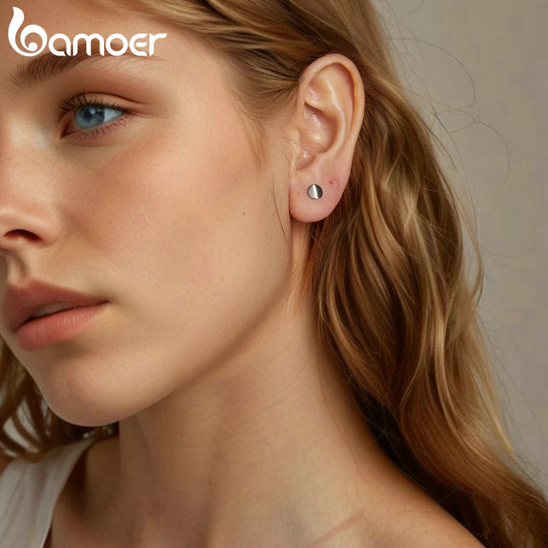 Bamoer 925 Sterling Sliver Studs Bông Tai Ngôi Sao Tròn Trang Sức Quà Tặng Cho Nữ