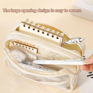 Túi Đựng Bút NEAVERLER, Bút Chì Năm Lớp Dung Tích Lớn, Da PU Di Động + PVC Di Động Trong Suốt Văn Phòng Phẩm Tổ Chức Trường Học Văn Phòng