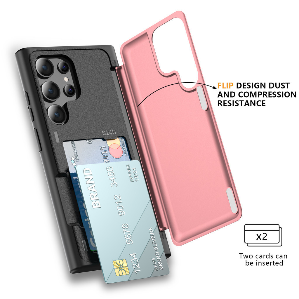 Hộp đựng thẻ lật từ tính Khe cắm cho Samsung Galaxy S24 Ultra S23 FE S22 Plus S21 S20 Armor Card Pocket Stand Ví