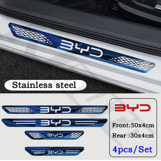 4 Chiếc BYD Xe Ô Tô Thép Không Gỉ Ngưỡng Dải Kim Loại Chào Mừng Bàn Đạp Trang Trí Tự Động Tạo Kiểu Miếng Dán Cho BYD Atto 3 Dolphin E6 Tang Seal Phụ Kiện