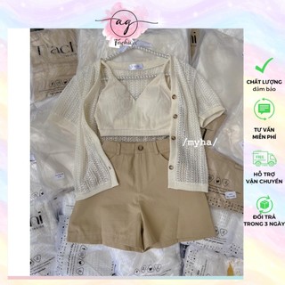 SET 3 MÓN MÙA HÈ: ÁO LƯỚI + ÁO LÓT TRONG + QUẦN SHORT NÂU AG.FASHION