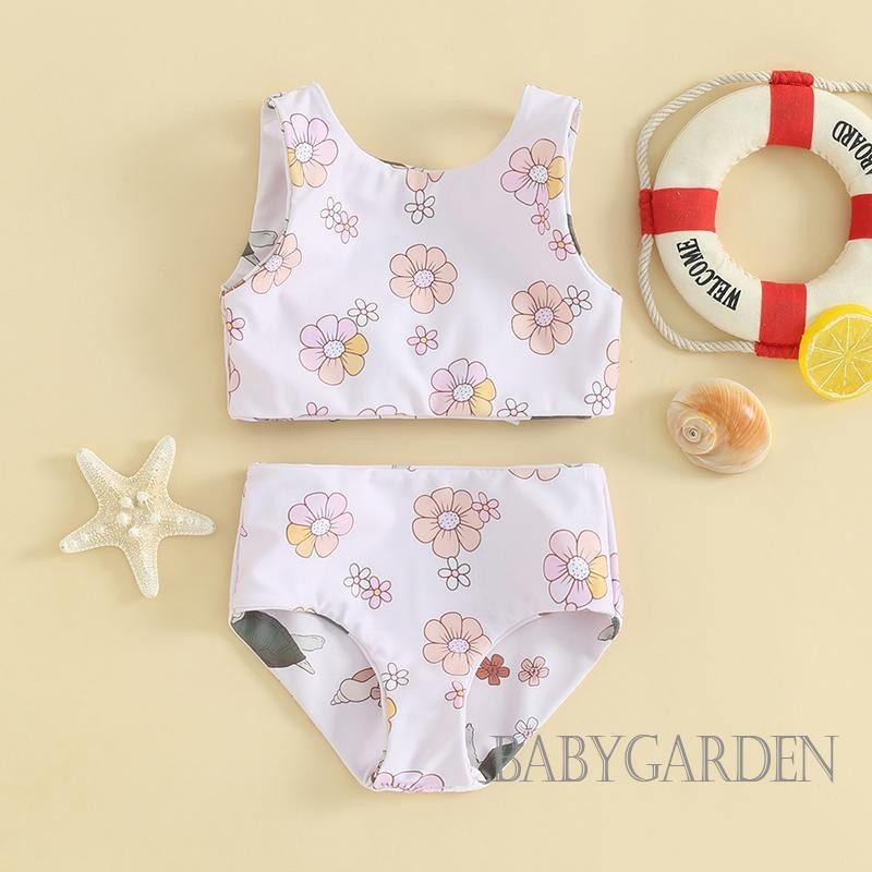 Baga-6 Tháng-4years Trẻ Em Bé Gái Hai Mảnh Đồ Bơi Vỏ Mùa Hè / In Hoa Thắt Nút Tankini Và Quần Short Co Giãn Bộ Đồ Tắm Bikini