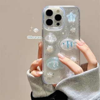 Hoạt Hình Dễ Thương 3D Sao Biển Cá Lấp Lánh Bạc Kim Sa Lấp Lánh Trong Suốt Epoxy Ốp Lưng Điện Thoại iPhone 12 13 14 15 16 Promax Plus 11 Chống Sốc Nữ Điện Thoại Di Động