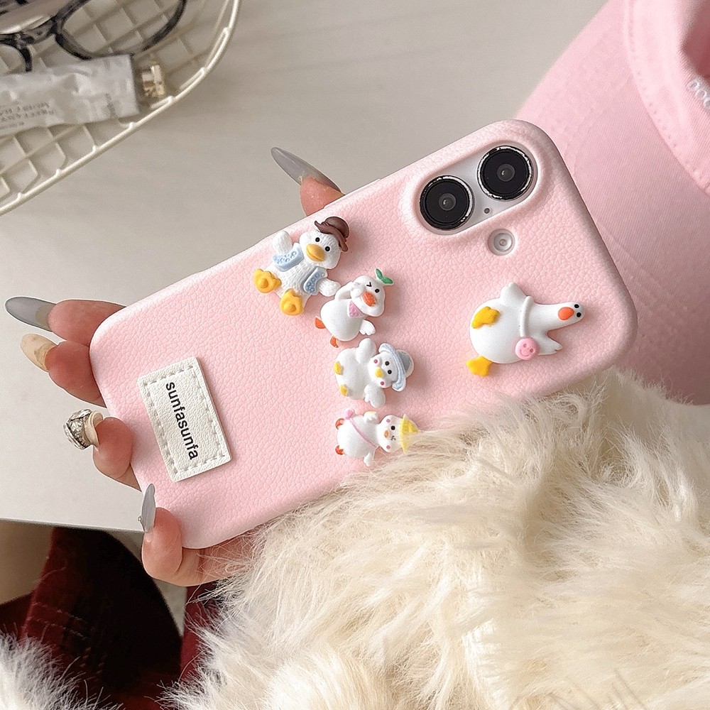 Ốp Điện Thoại Da Năm Vịt Lập Thể Cho iPhone 17 Pro Max 16 Plus 15 14 13 12 11 Pro Max Vỏ Bảo Vệ Chống Sốc