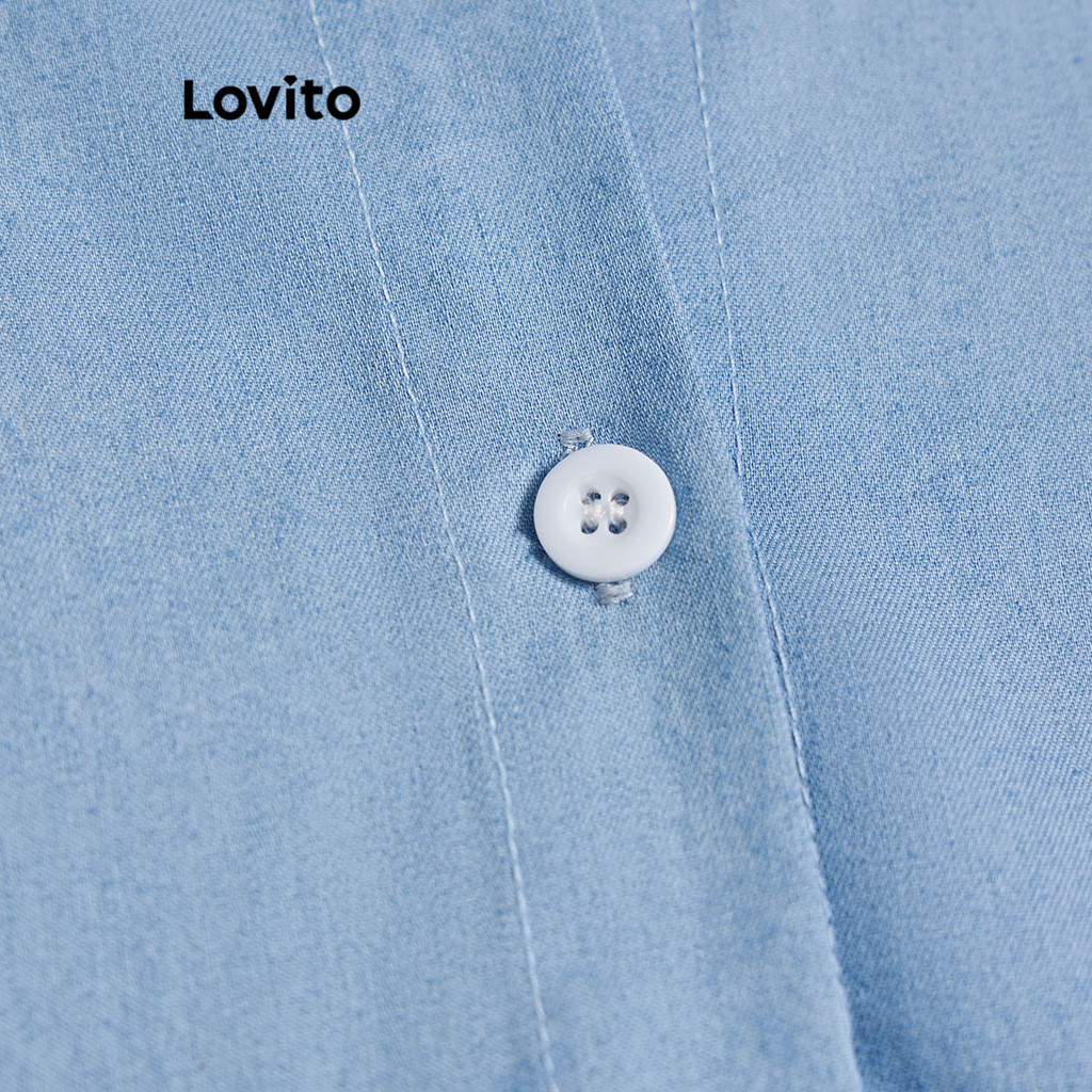 Ảnh Áo Lovito denim wash nút trước màu trơn thường ngày cho nữ LNE24112 (Nhiều màu) 3