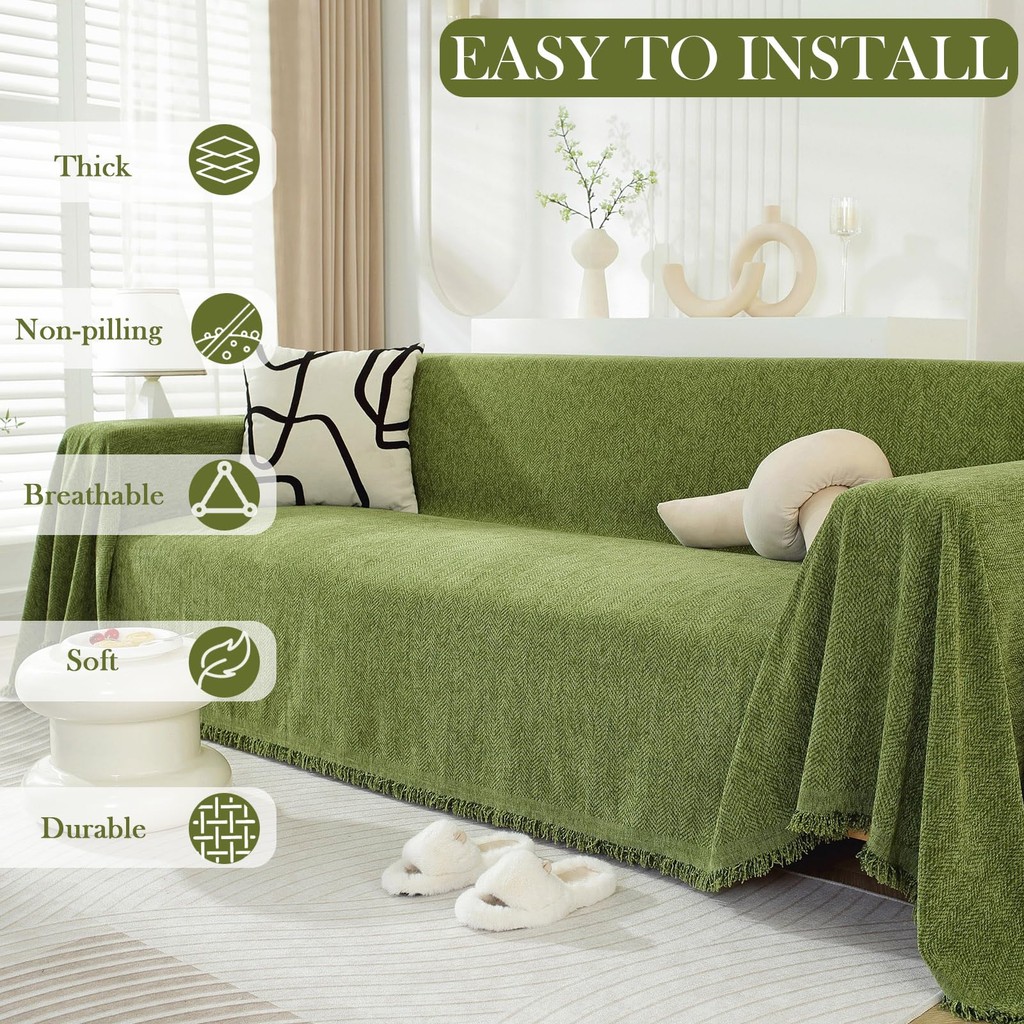 Vỏ Sofa Chenille Màu Trơn, Vỏ Sofa 2 Và 3 Chỗ, Chăn Sofa Đa Năng Chống Trơn Trượt
