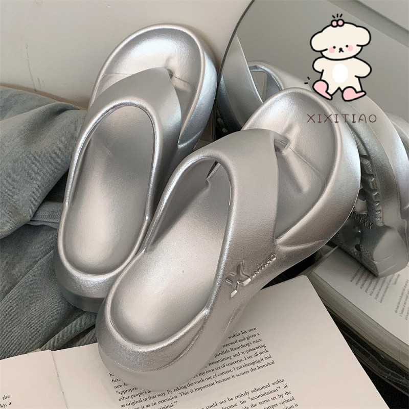 Xixitiao dép nữ đế dày EVA tăng chiều cao, thiết kế lật, phong cách ins, phù hợp đi biển mùa hè