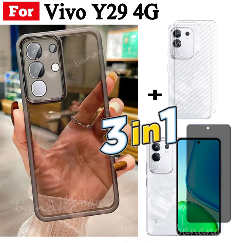 Ốp điện thoại Vivo Y29 4G Y19S Vỏ mềm trong suốt mạ bảo vệ Camera và kính cường lực và mặt sau 3 trong 1
