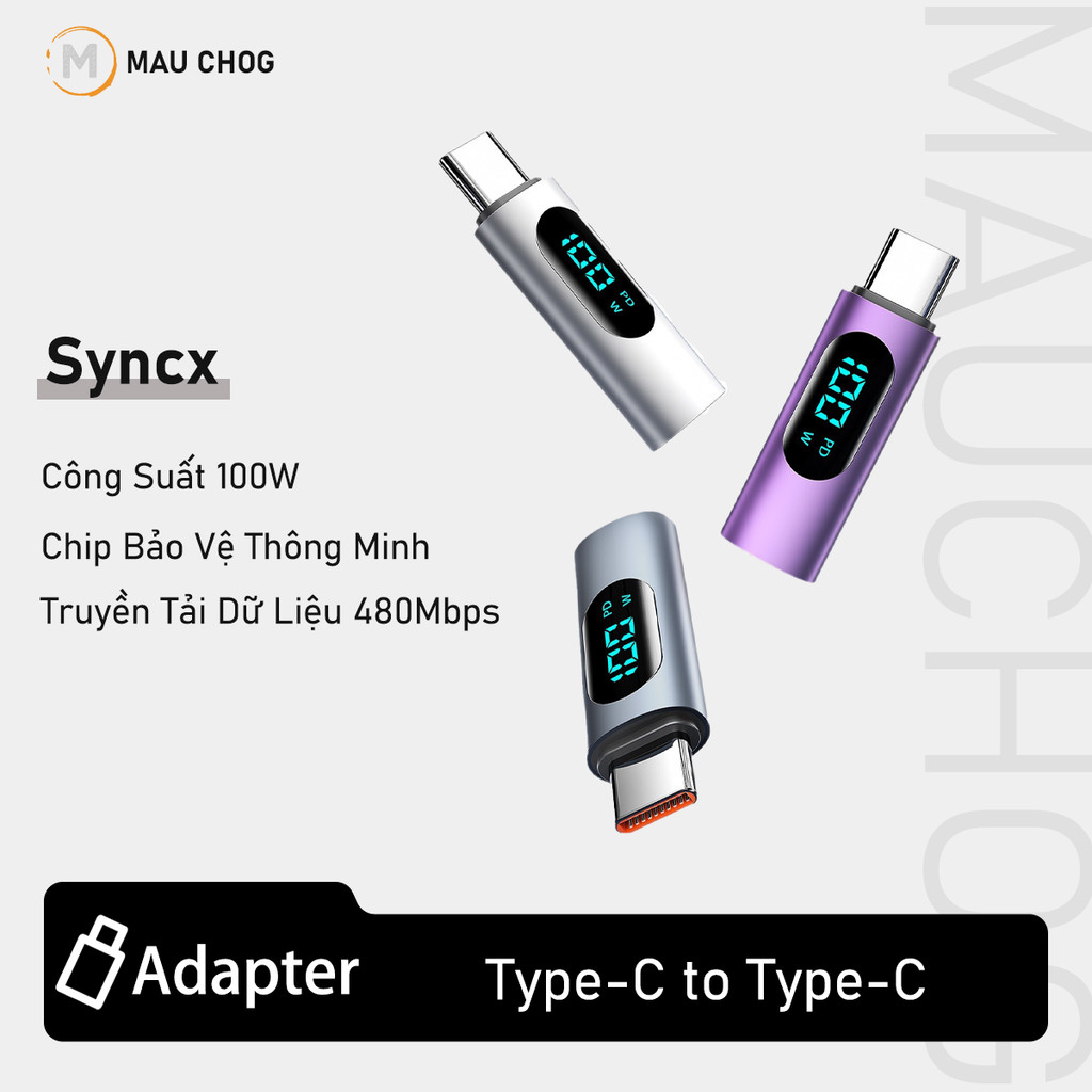 Đầu Chuyển Đổi Dây Cáp Sạc Type C Sang C 100W Type C Sang L 27W Màn Hình Led Siêu Nhỏ Gọn Tiện Lợi
