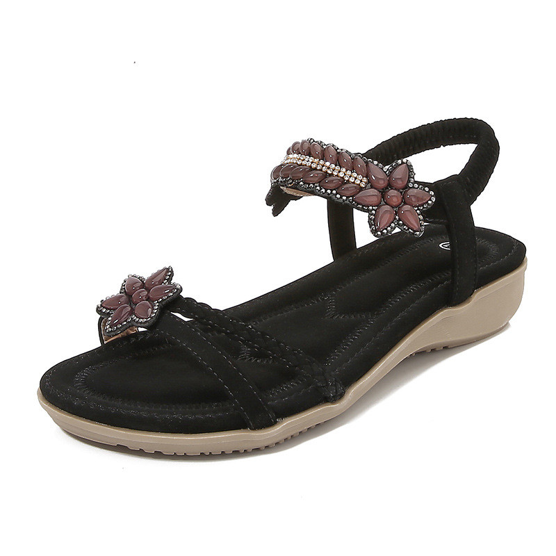 Giày Nữ Size Lớn (36-43) Giày Nữ Size Lớn Mùa Hè Dép Phong Cách Dân Tộc Đi Biển Du Lịch Bohemian Hoa Kim Cương Giả Size Lớn Giày Đế Bằng 317